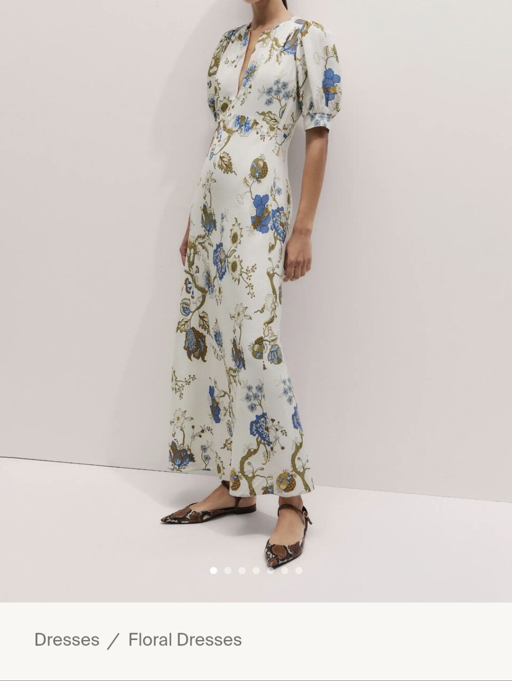 ME+EM White Floral Maxi Dress with Blue and Gold Print